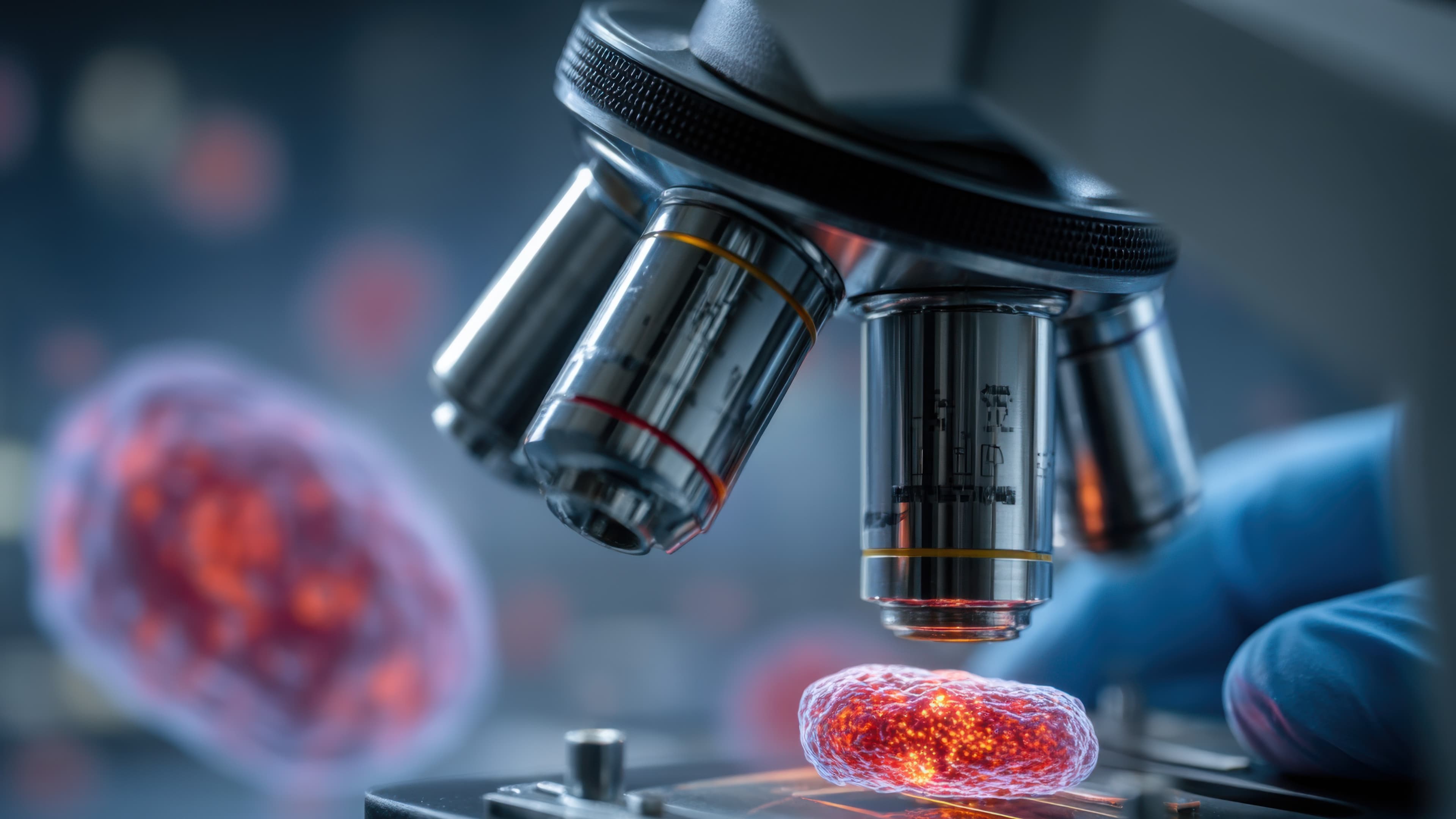 Mesenchymal stem cells under a laboratory microscope