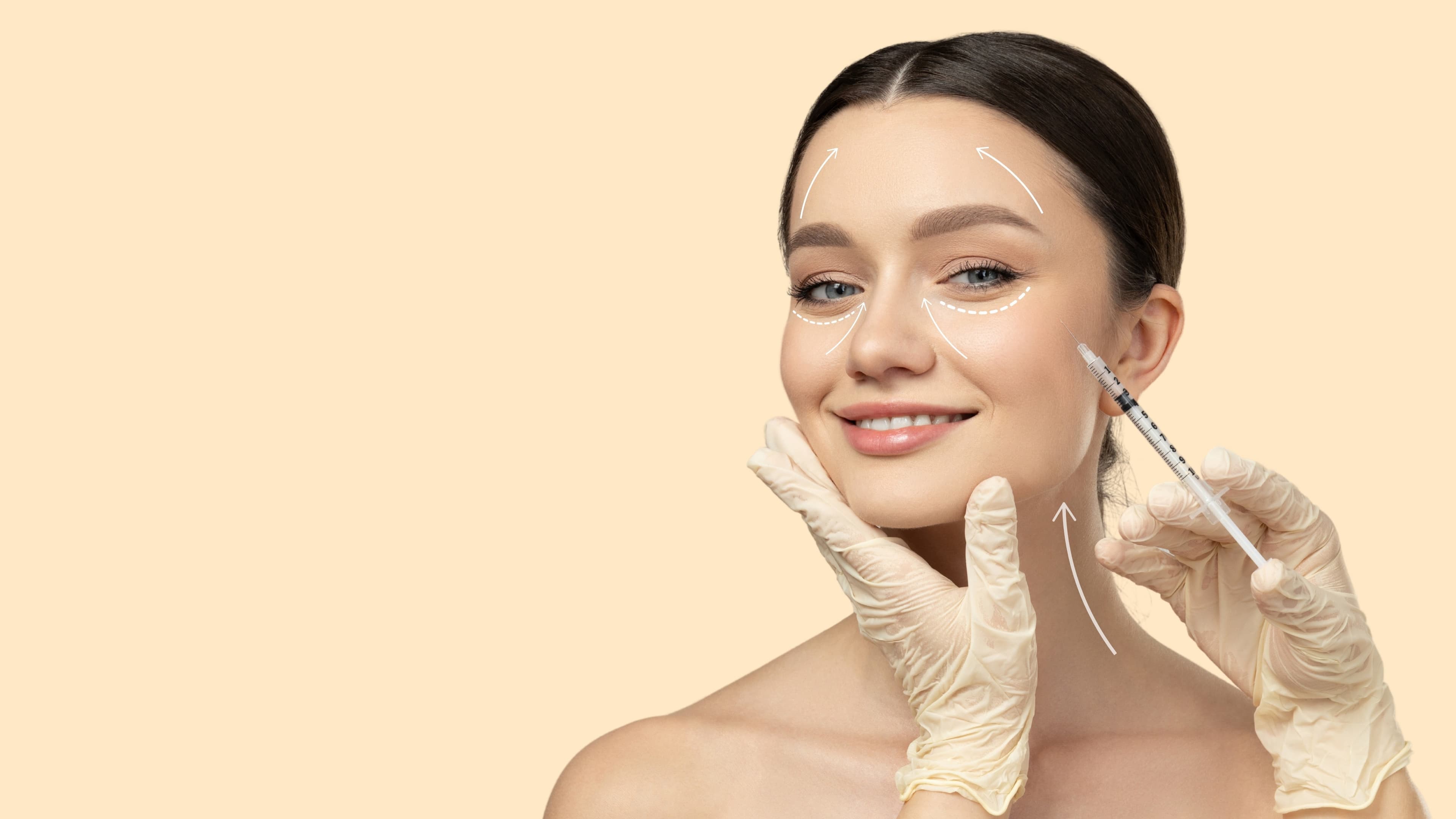 Aesthetic clinic injectable procedure on a woman's forehead