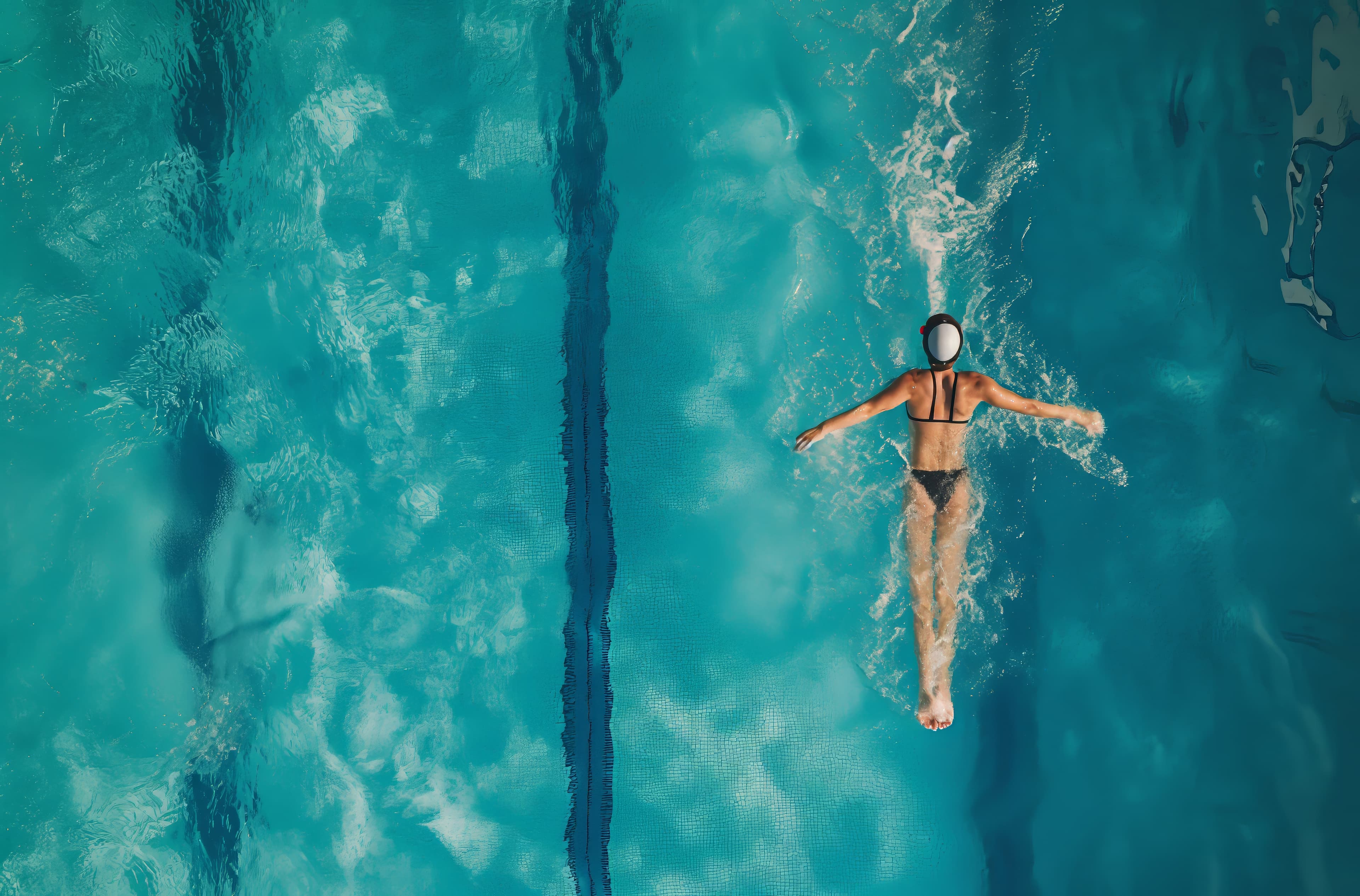 Kacamata renang, handuk, dan swim cap tertata rapi, perlengkapan wajib perenang tropis